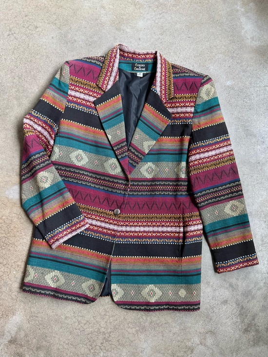 Vintage Jackets & Blazers - Vintage 80s Town & Travel Western Multi Pattern Jacquard Blazer